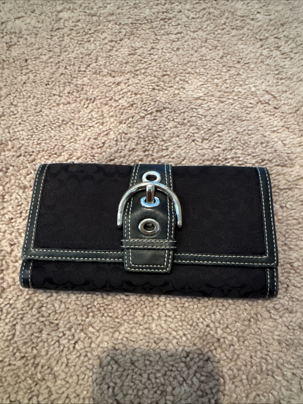 Coach Soho Signature Buckle Trifold Wallet with Silver-Tone Buckle